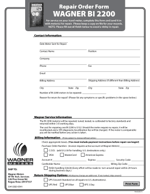 Wagner BI 2200 Repair Order Form