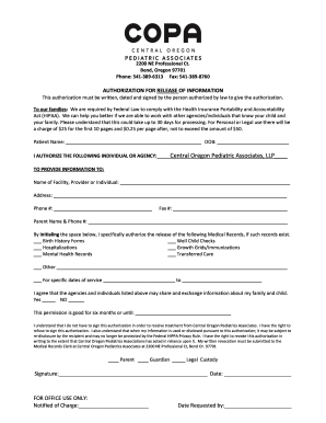 Authorization For Release Of Information - COPA