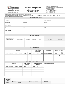 University College Course Change Form