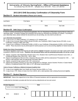 2012-2013 DHS Secondary Confirmation of Citizenship Form