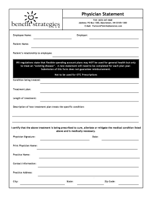 Physician Statement for FSA Reimbursement