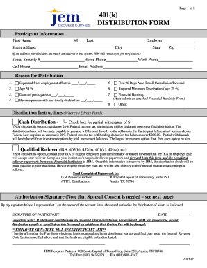 401(k) Distribution Form