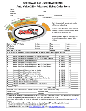 Speedway 660 Advanced Ticket Order Form
