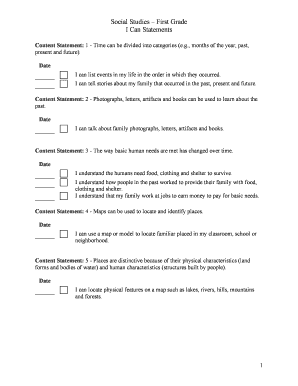 First Grade Social Studies I Can Statements
