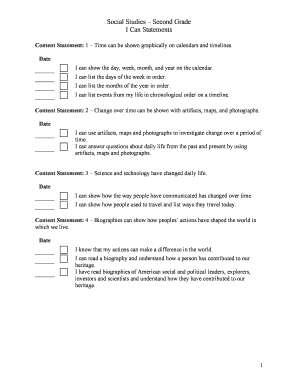 Second Grade Social Studies I Can Statements