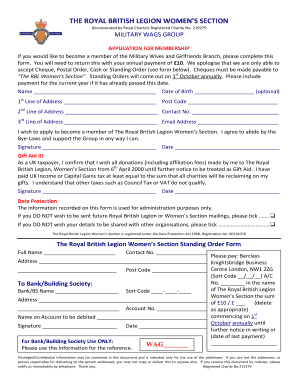 Royal British Legion Women's Section Membership Application