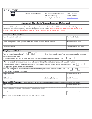 Economic Hardship/Unemployment Deferment Application