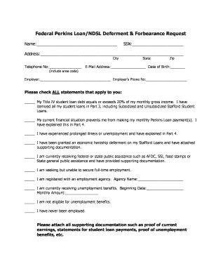 Federal Perkins Loan Deferment & Forbearance Request