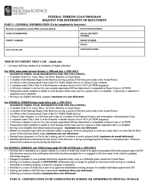 Federal Perkins Loan Deferment Request