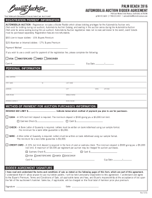 Automobilia Auction Bidder Agreement