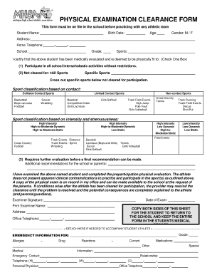 Michigan Student Athletic Physical Exam Clearance Form