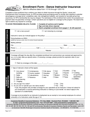 Dance Instructor Insurance Enrollment Form