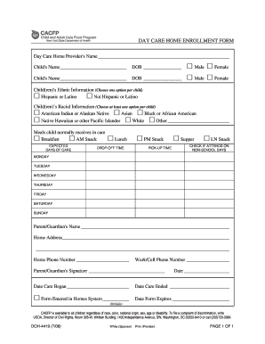 Day Care Home Enrollment Form