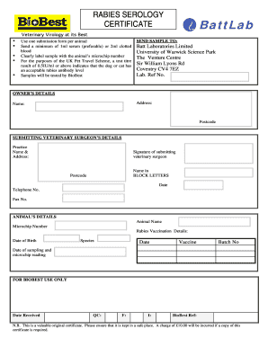Rabies Serology Certificate