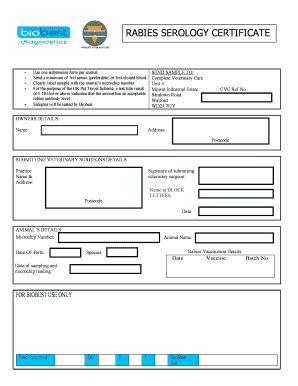 UK Pet Travel Scheme Rabies Serology Certificate