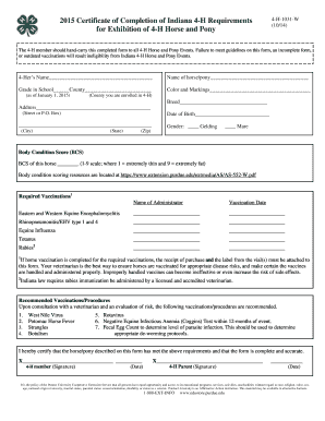 Indiana 4-H Horse and Pony Event Certificate of Completion