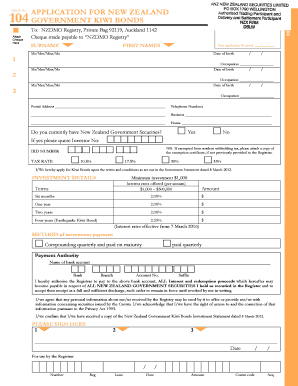 New Zealand Government Kiwi Bonds Application Form