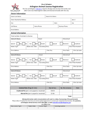 Arlington Animal License Registration
