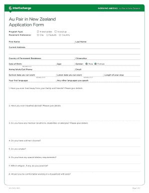Au Pair Application Form