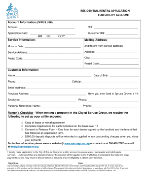 Residential Rental Application for Utility Account