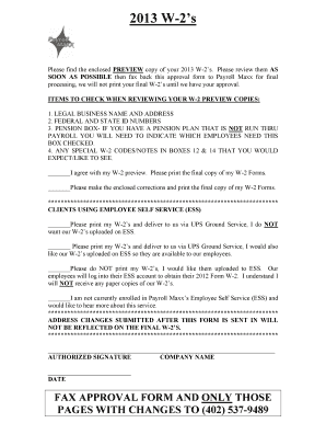 2013 W-2 Approval Form