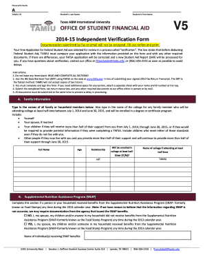 2014-15 Independent Verification Form