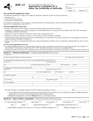 New York Sales Tax Certificate of Authority Application