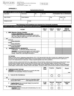 Rutgers University Immunization Record Form