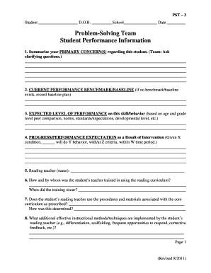 Problem-Solving Team Student Performance Form