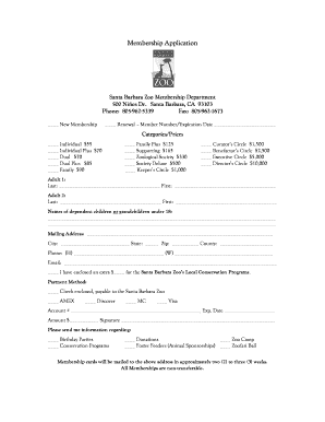 Santa Barbara Zoo Membership Application