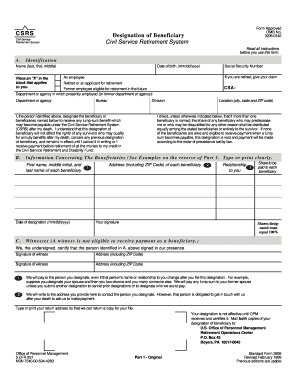 Civil Service Retirement System Designation of Beneficiary