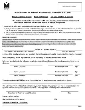 Authorization for Another to Consent to Treatment of a Child