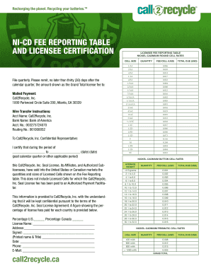 Call2Recycle Licensee Fee Reporting Form