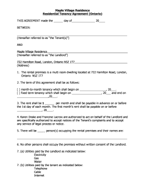 Residential Tenancy Agreement Ontario