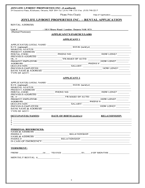 JOYLIFE LP/BOST PROPERTIES INC. Rental Application