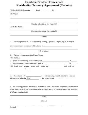 Residential Tenancy Agreement Ontario