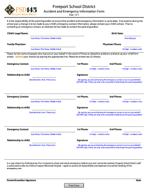 Freeport School District Accident and Emergency Information Form