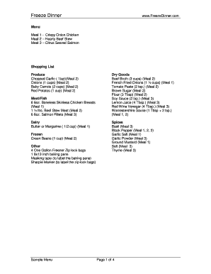 Freeze Dinner Menu Sample - Yahoo - lib store yahoo