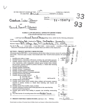 Florida Family Law Financial Affidavit