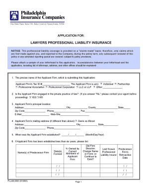 Lawyers Professional Liability Insurance Application
