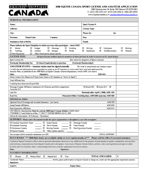 2008 Equine Canada Sport License Application