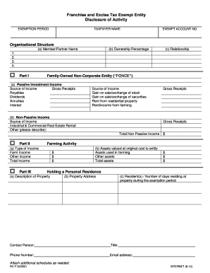 Franchise and Excise Tax Exempt Entity Disclosure