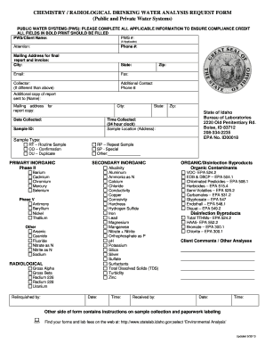 Idaho Drinking Water Analysis Request Form