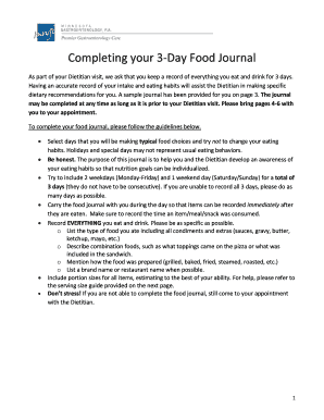 3-Day Food Journal for Dietitian Visit