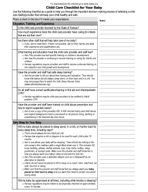 Child Care Checklist for Your Baby