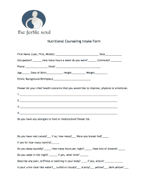 Nutritional Counseling Intake Form