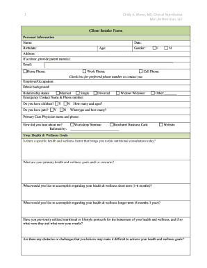 Client Intake Form for Nutrition Consultation