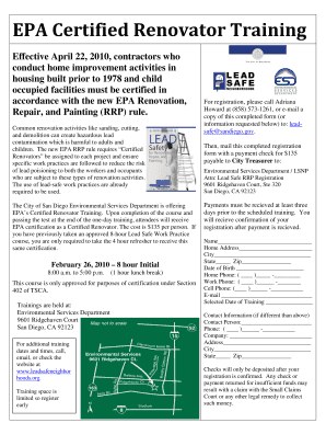 EPA Certified Renovator Training Registration