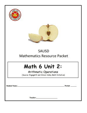 Math 6 Unit 2 Arithmetic Operations Worksheet