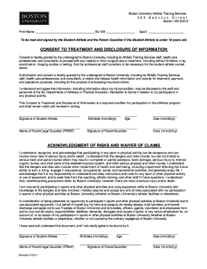Boston University Athletic Consent and Waiver Form